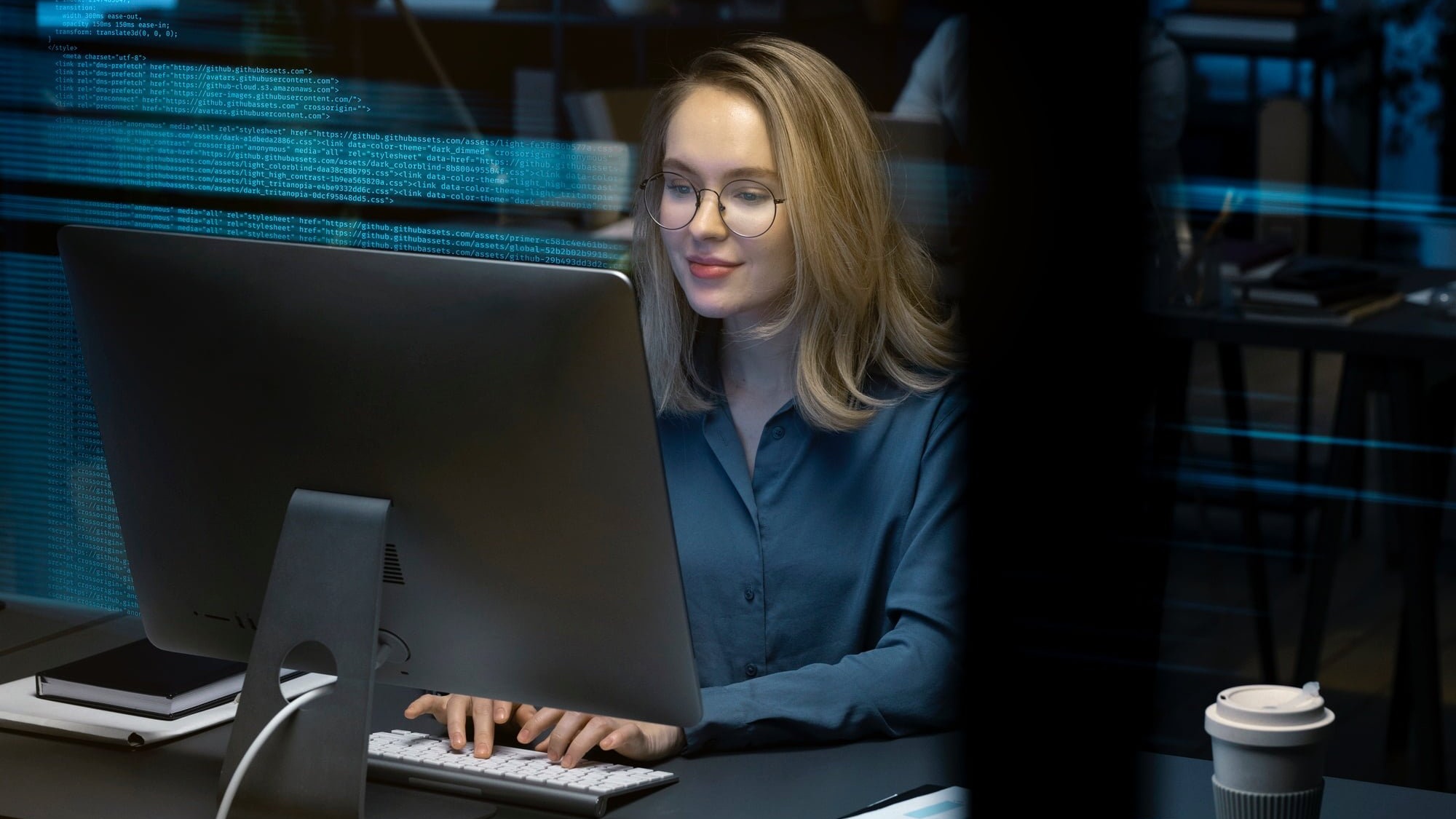 medium shot woman working computer
